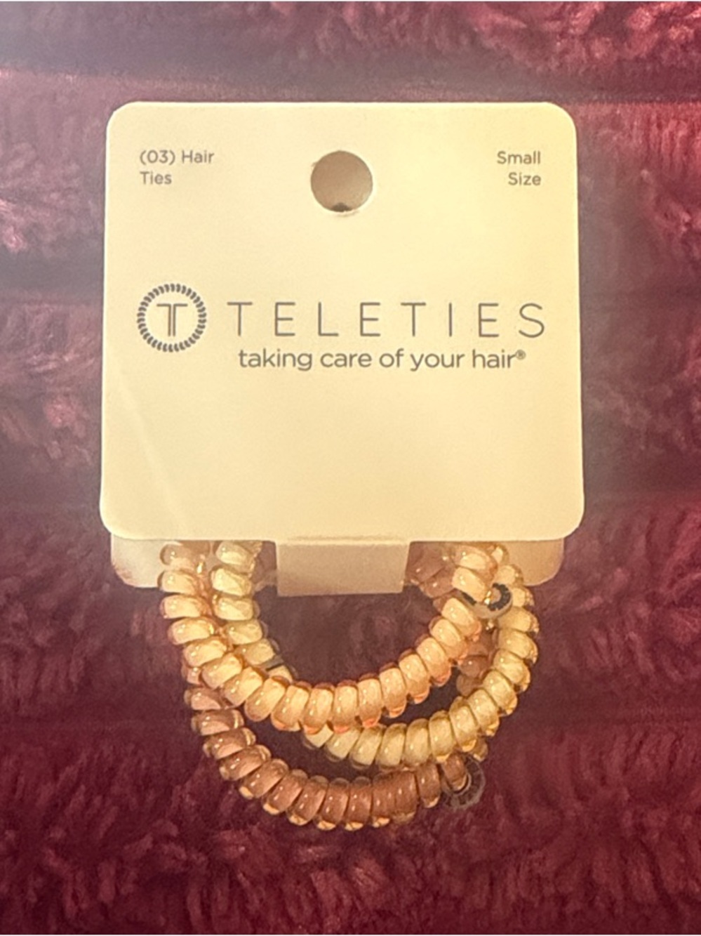 TELETIES Small Size Spiral Hair Ties - Peach/Light Pink (3-Pack)